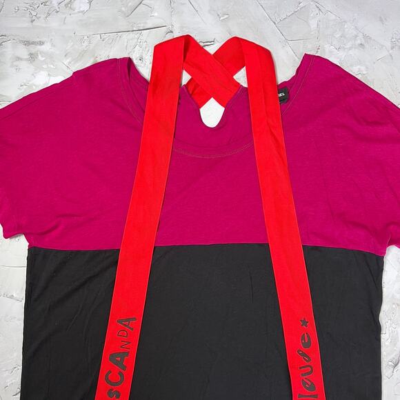 Sonia Rykiel Tie Neck T-Shirt Scandaleuse SIZE L Purple Black SS Top - Picture 7 of 10